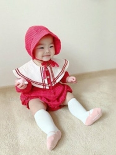 Butterfly Check Bodysuit with Bonnet