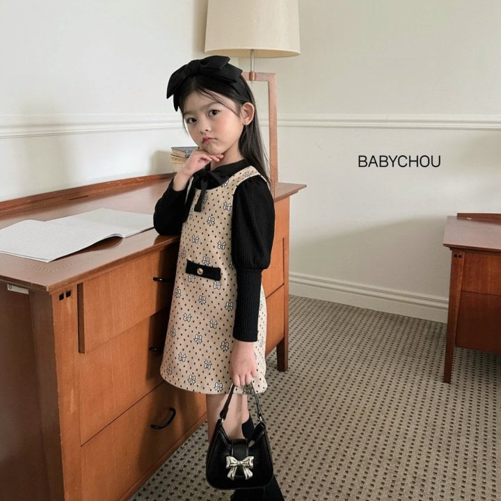 Babychou - Korean Children Fashion - #designkidswear - Heart Ribbon One-piece - 4