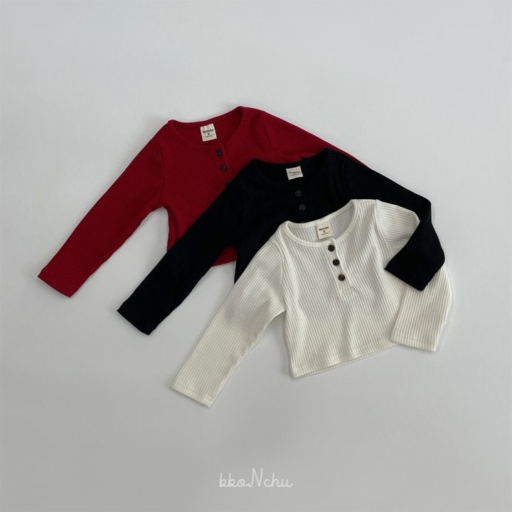 Bbonchu - Korean Children Fashion - #fashionkids - Button Rib Tee