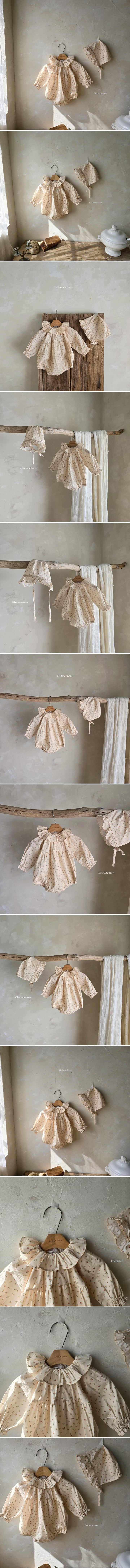 Choucream - Korean Baby Fashion - #onlinebabyshop - Small Flower Frill Bodysut with Bonnet