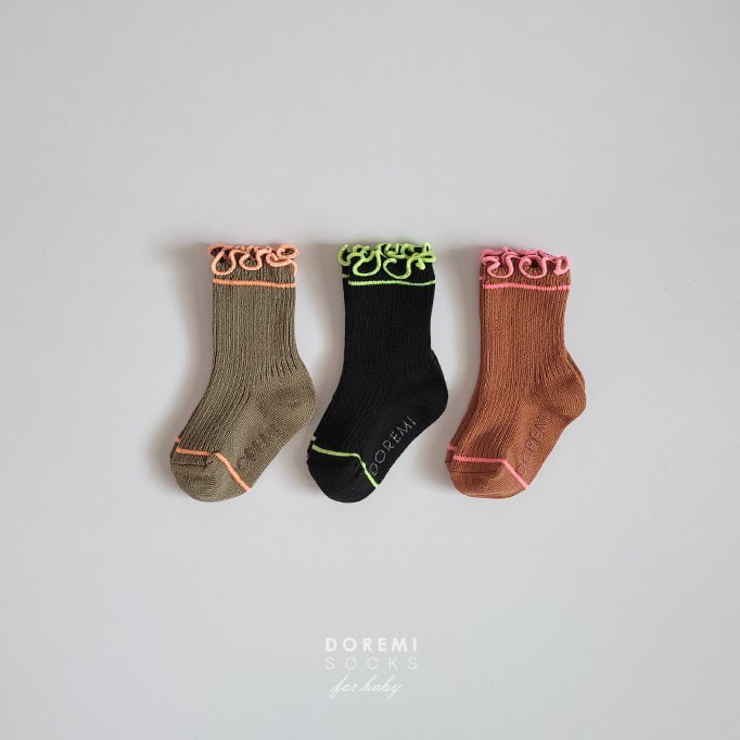 Doremi Socks - Korean Baby Fashion - #babyoninstagram - Neon Frill Socks (set of 3) - 2