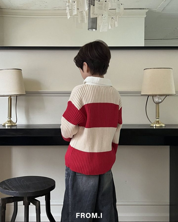 From I - Korean Children Fashion - #kidsstore - Stripe Collar Knit Pullover - 7