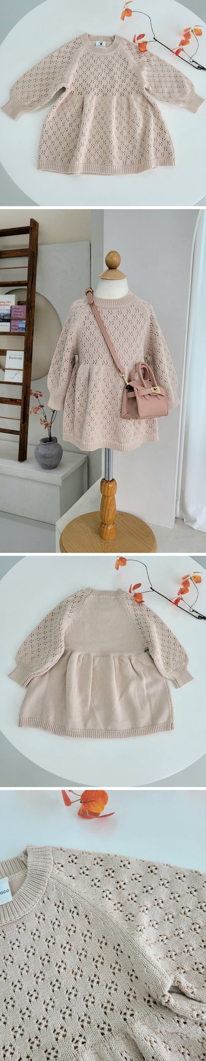 Hanacoco - Korean Children Fashion - #todddlerfashion - Eyelet Knit One-piece