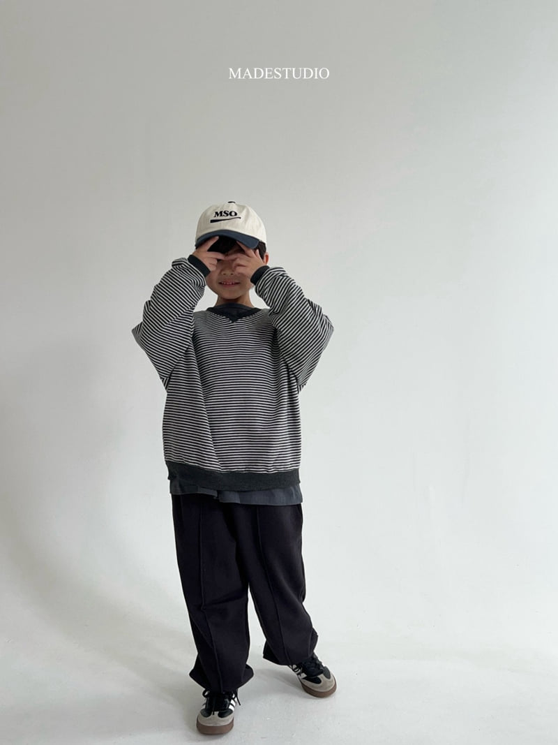Made Studio - Korean Children Fashion - #fashionkids - V Neck Stripe Tee - 9