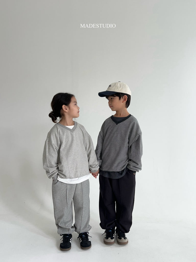 Made Studio - Korean Children Fashion - #kidsstore - V Neck Stripe Tee - 11