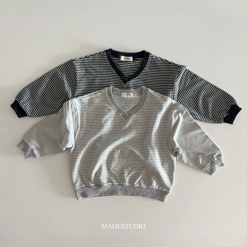 Made Studio - Korean Children Fashion - #prettylittlegirls - V Neck Stripe Tee