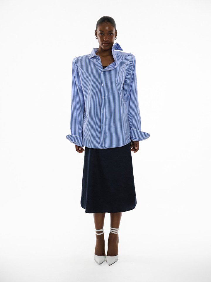 Paper Moon - Korean Women Fashion - #womensfashion - Unbalanced Collar Poplin Button Down Shirt - 3