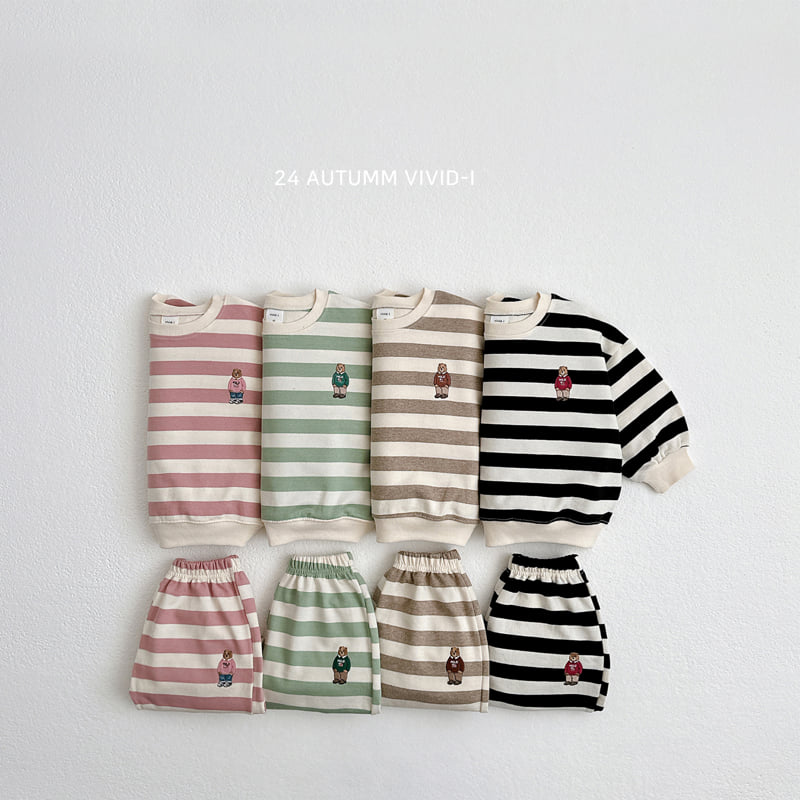 Vivid I - Korean Children Fashion - #kidsstore - Bear Stripe Set - 3