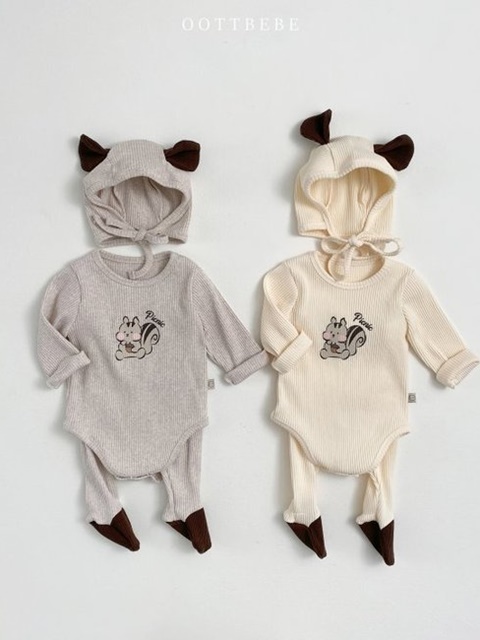 Chipmunk Rib Romper with Bonnet Leggings