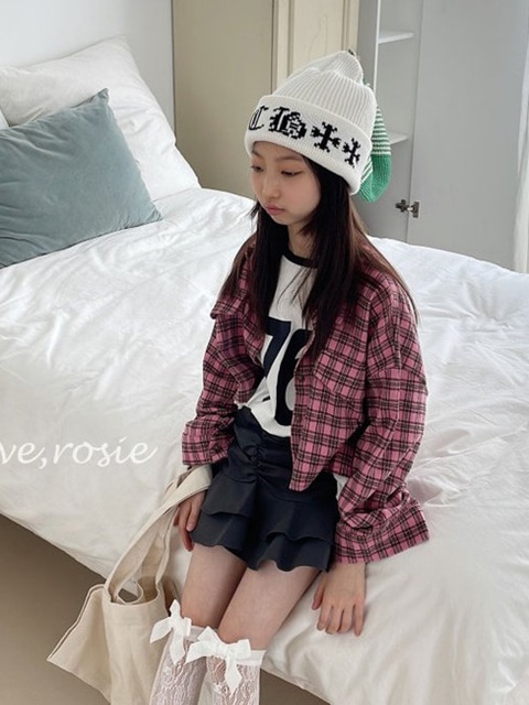 Check Crop Loose Shirt with Mom