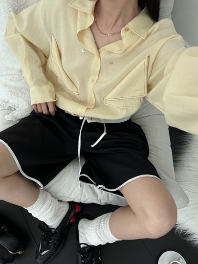 Piping Pintuck Half Pants