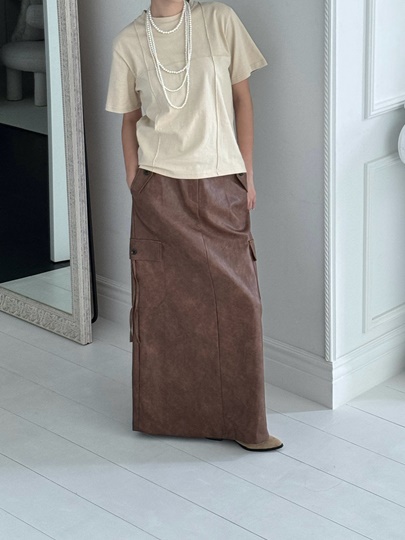 Cargo Fake Leather Long Skirt