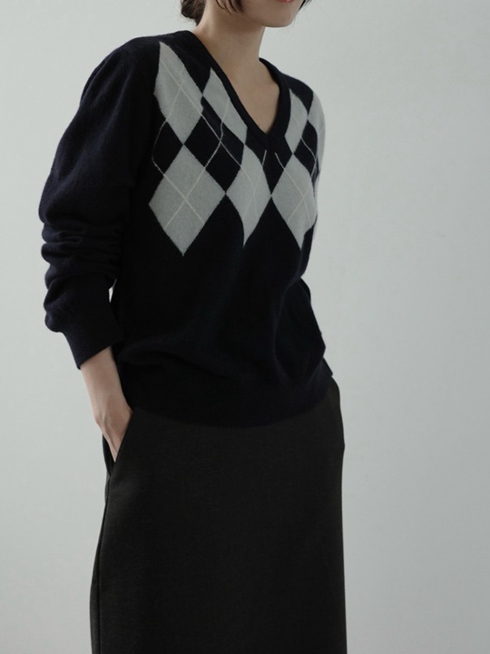 Argyle V Neck Knit Pullover