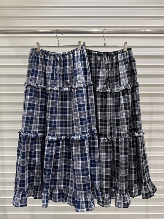 Check Long Lace Skirt