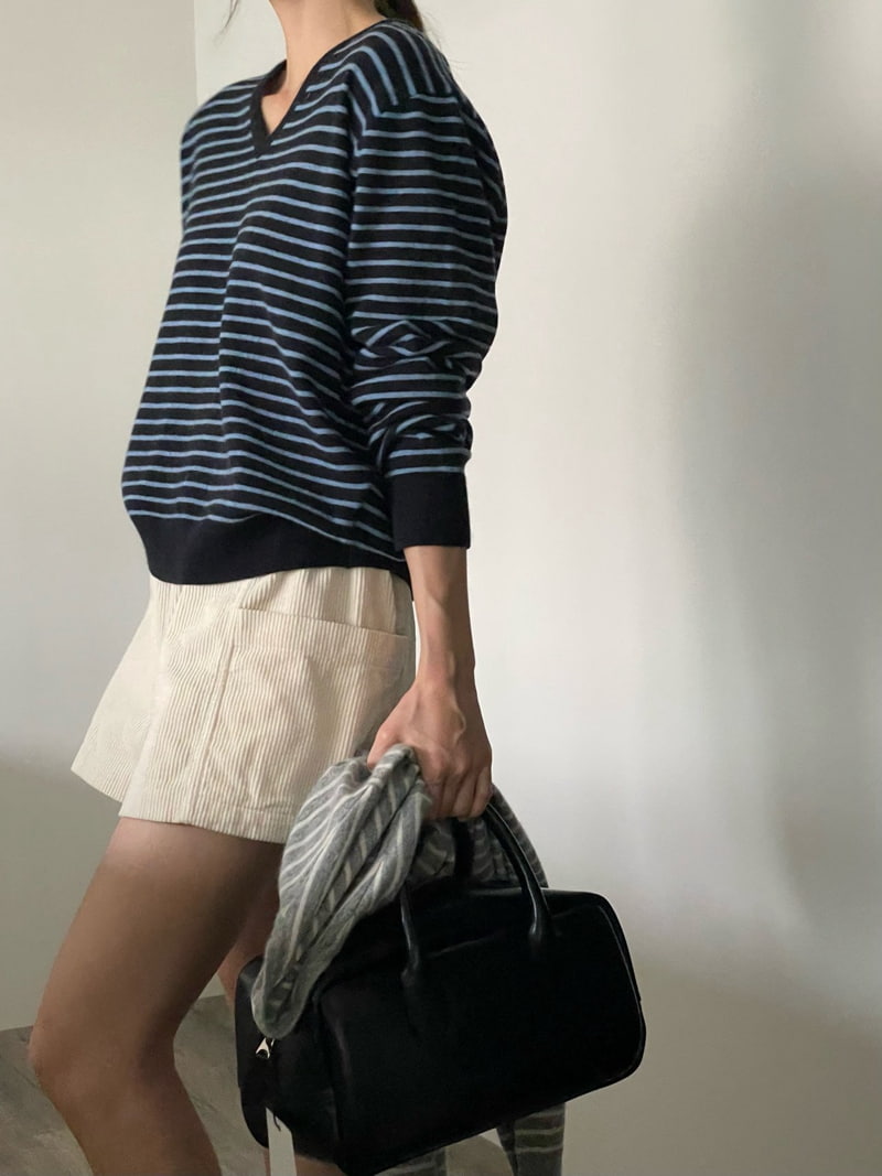 Amygrace - Korean Women Fashion - #womensfashion - Marco Stripe V Knit Pullover - 4