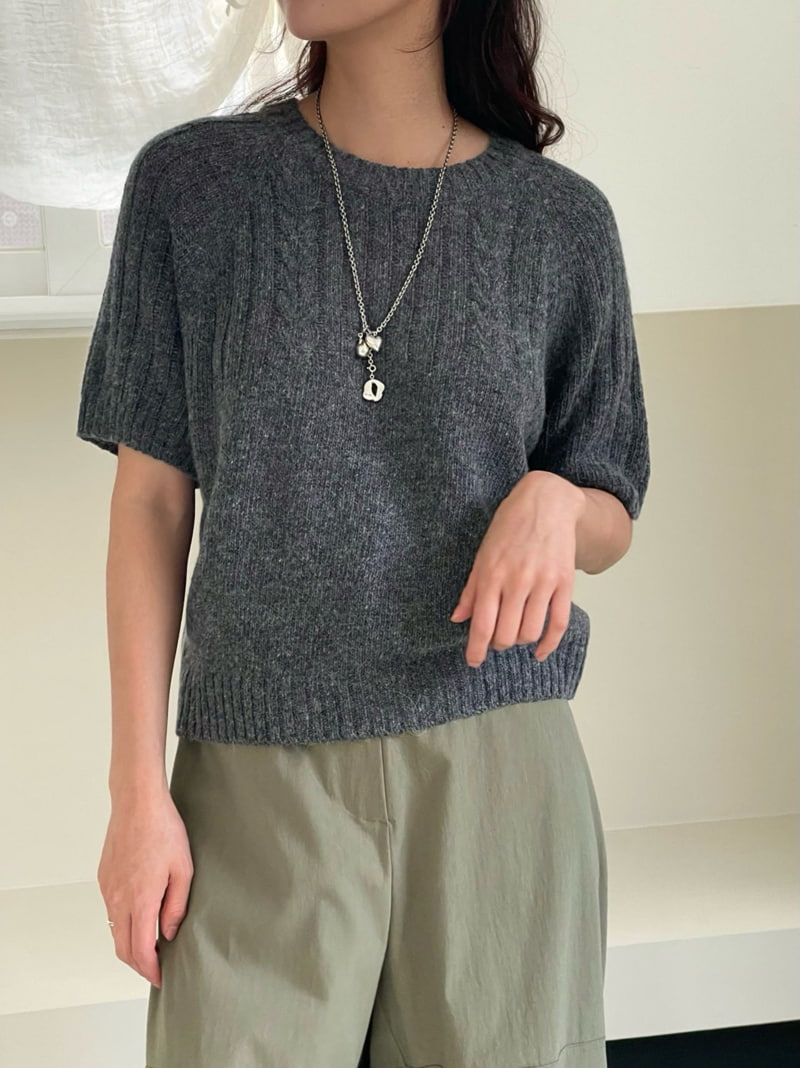 Amygrace - Korean Women Fashion - #romanticstyle - Mohair Fisher Short Sleeved Knit Top - 4