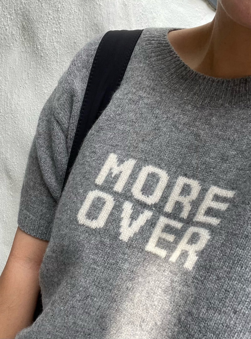 Amygrace - Korean Women Fashion - #womensfashion - More Letttering Short Sleeved Knit Top - 3