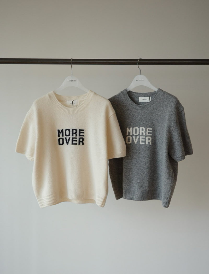 Amygrace - Korean Women Fashion - #womensfashion - More Letttering Short Sleeved Knit Top - 5