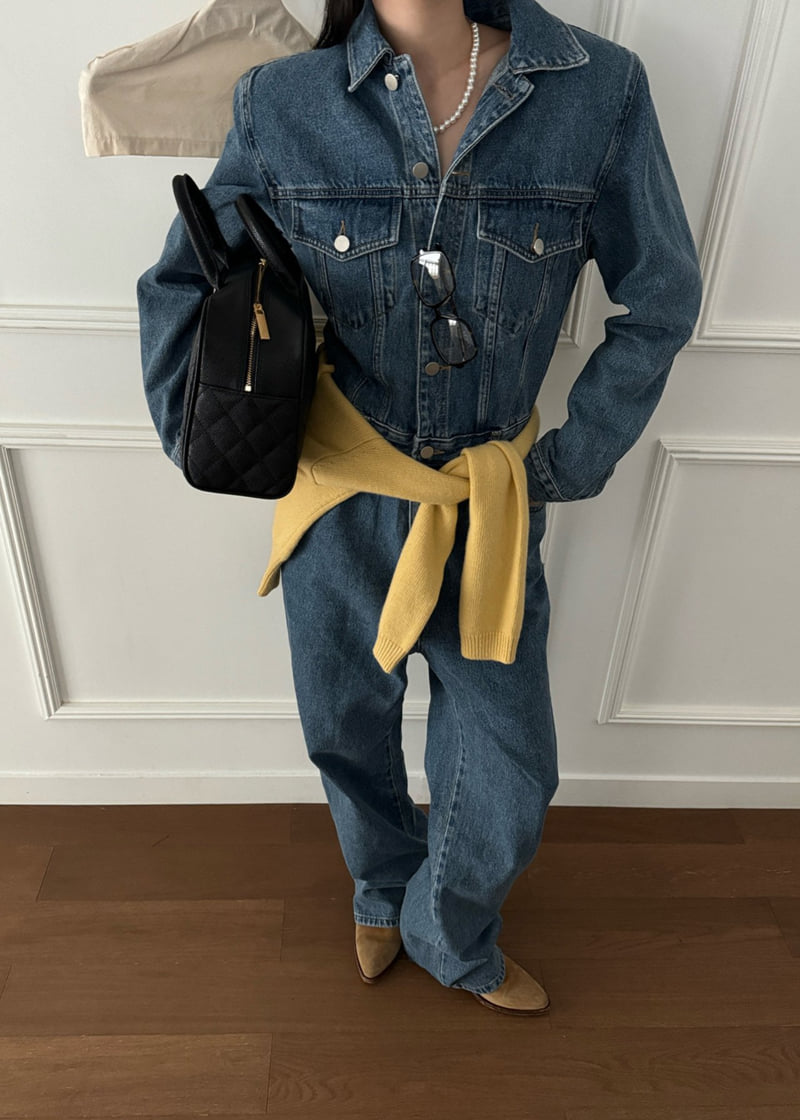 Auver_Fit - Korean Women Fashion - #romanticstyle - Slim Denim Jumpsuit - 2