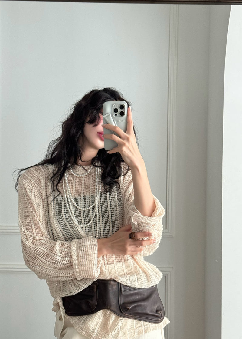 Auver_Fit - Korean Women Fashion - #vintagekidsstyle - Net Tee - 9