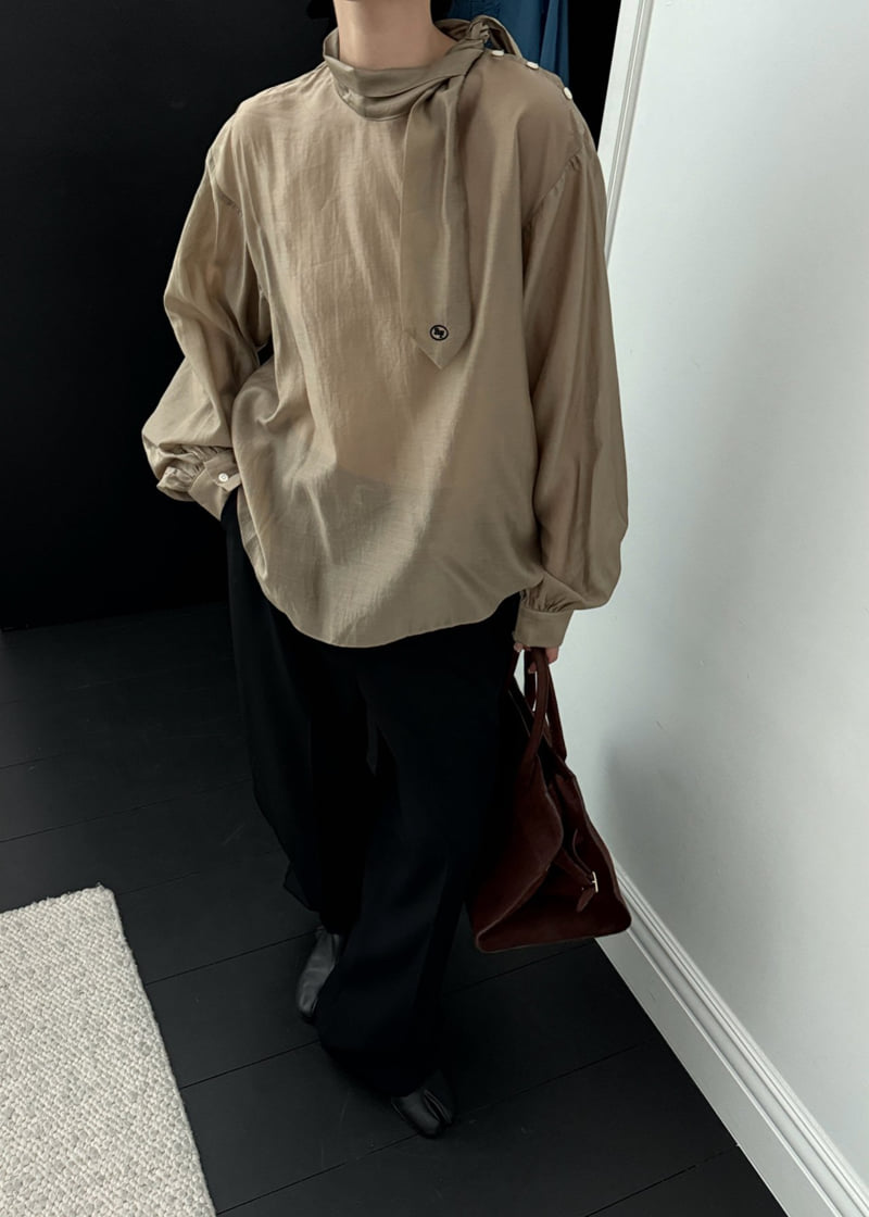 Auver_Fit - Korean Women Fashion - #vintagekidsstyle - Scarf See Through Blouse - 3