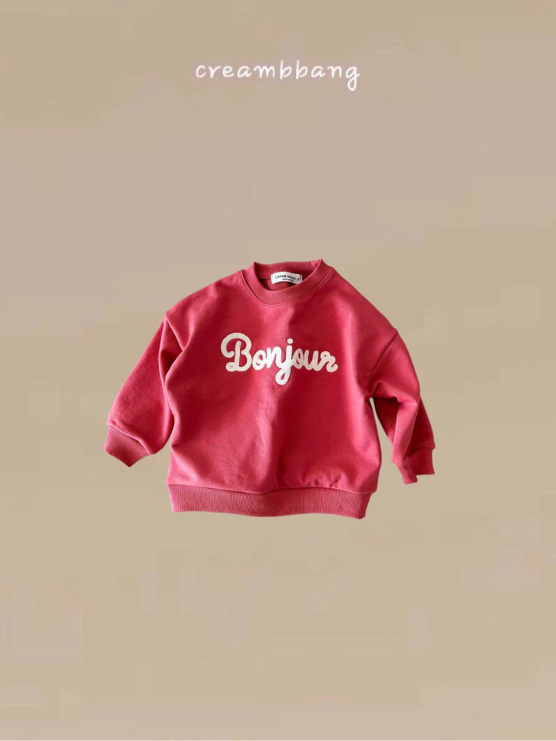 Cream Bbang - Korean Children Fashion - #kidsshorts - Bonjour Embroidery Sweatshirts - 2