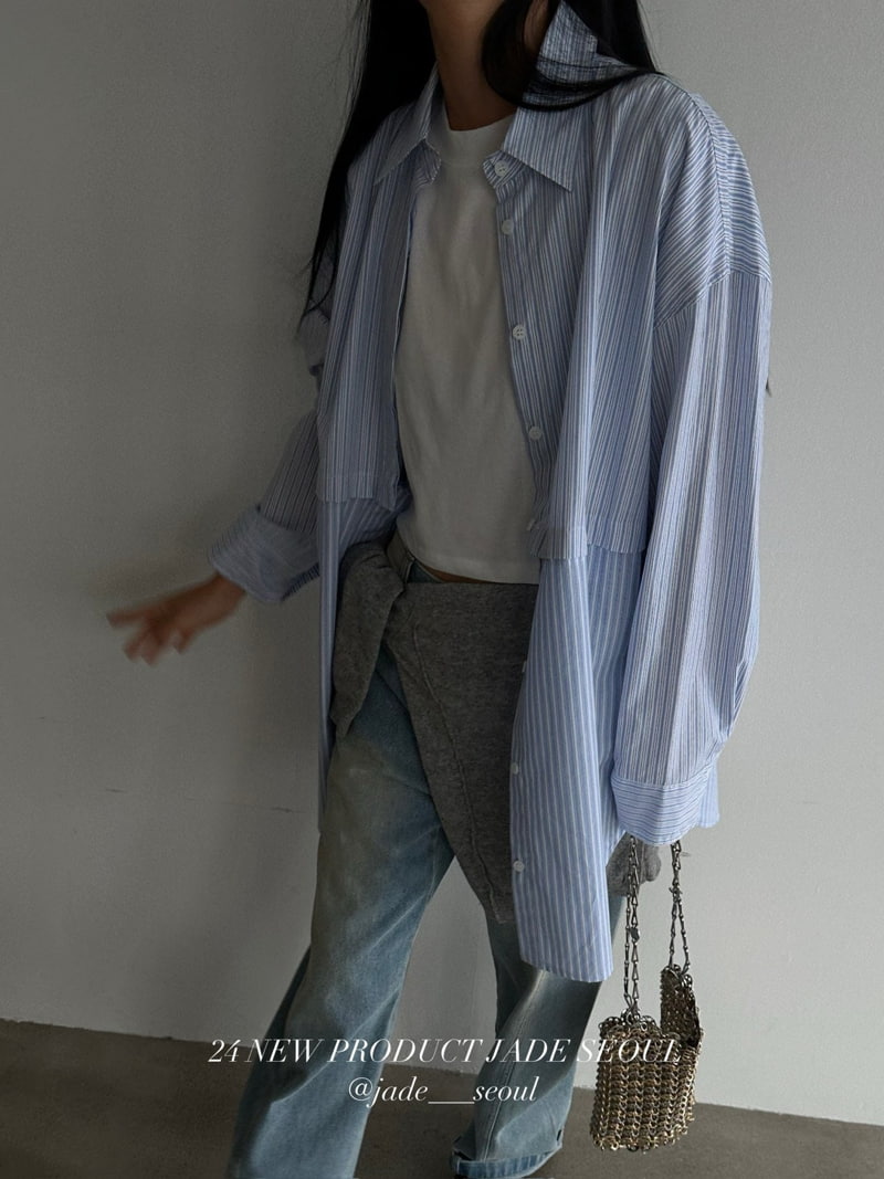 Jade Market - Korean Women Fashion - #momslook - Two Way Stripe Shirt - 8