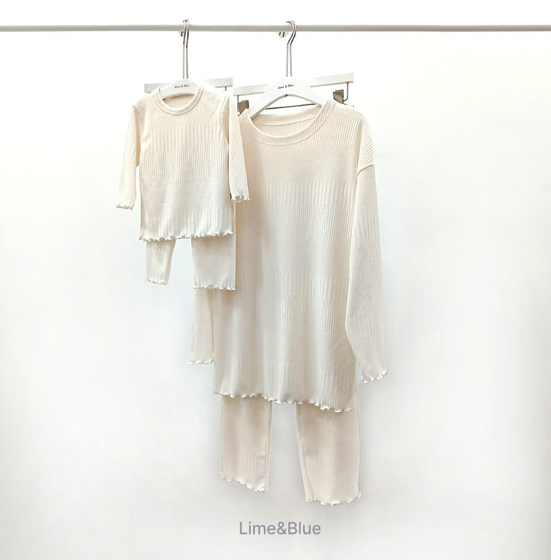 Lime & Blue - Korean Women Fashion - #momslook - Mom Luxury Rib Top Bottom Set - 2