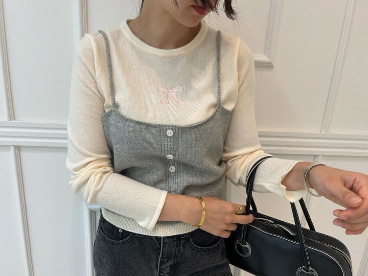 Pearls room - Korean Women Fashion - #vintagekidsstyle - Ribbon Tee Set