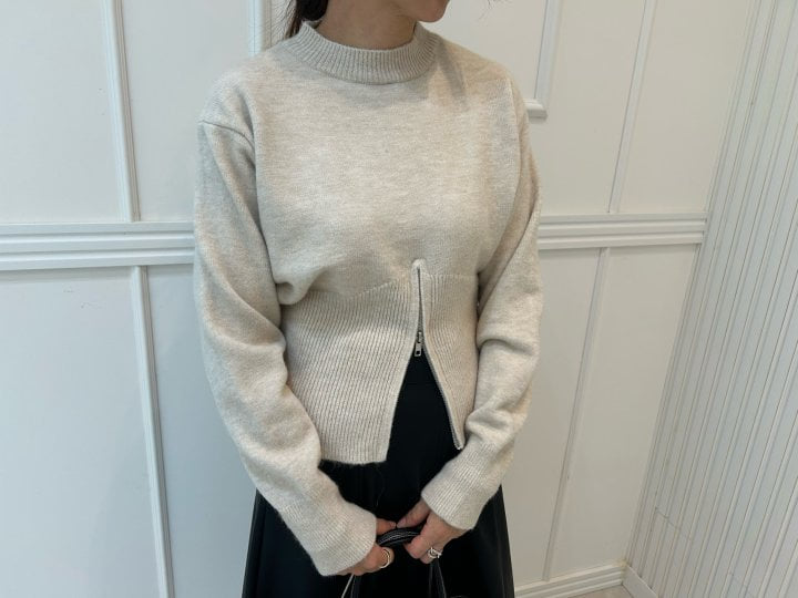 Pearls room - Korean Women Fashion - #womensfashion - Zipper Knit Pullover - 2