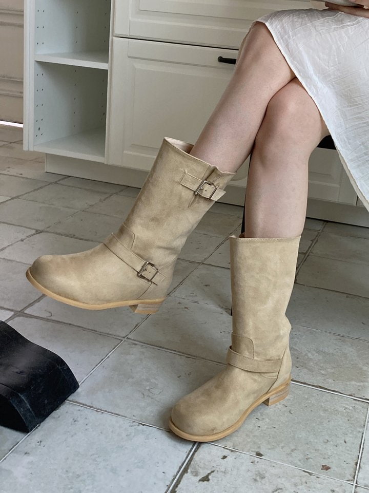 Vade - Korean Women Fashion - #womensfashion - Biker Two Straps Half Boots - 5