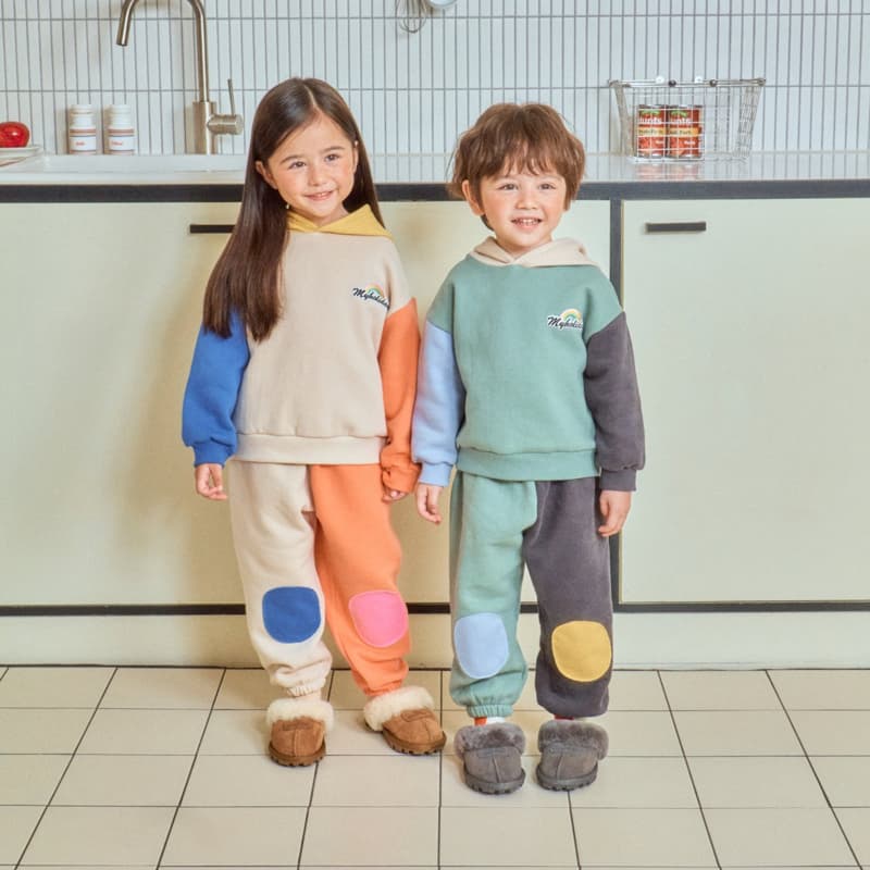 1St Blue - Korean Children Fashion - #Kfashion4kids - Smile Colored Fleeced Hoodie - 5