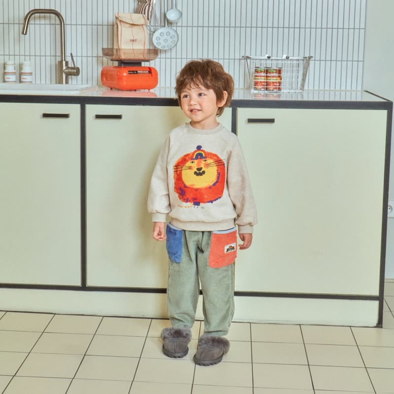 1St Blue - Korean Children Fashion - #designkidswear - Lion Print Fleeced Raglan Tee - 3