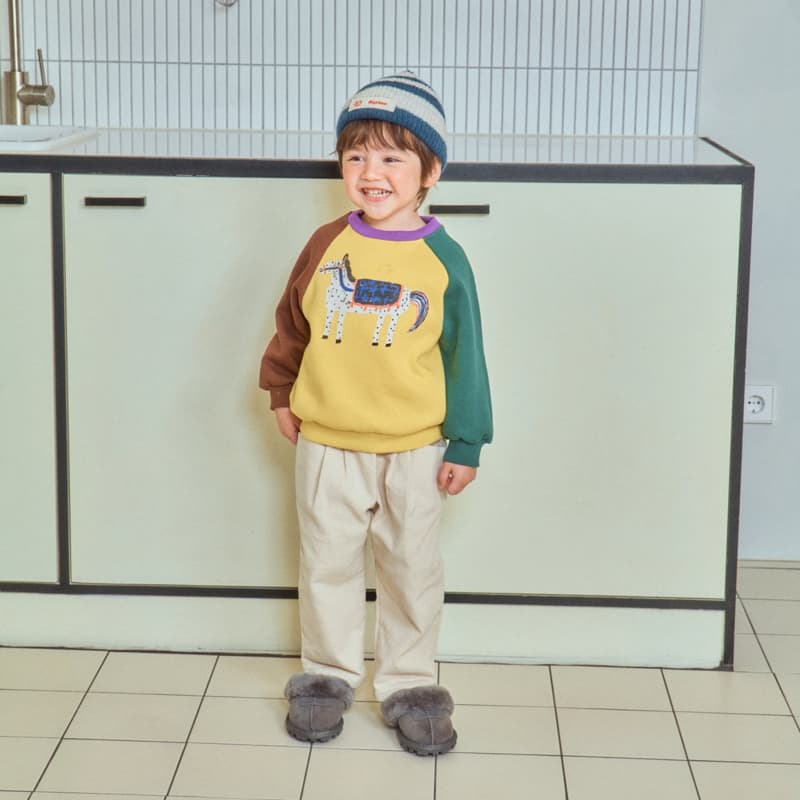 1St Blue - Korean Children Fashion - #designkidswear - Horse Graphic Raglan Fleeced Tee - 2