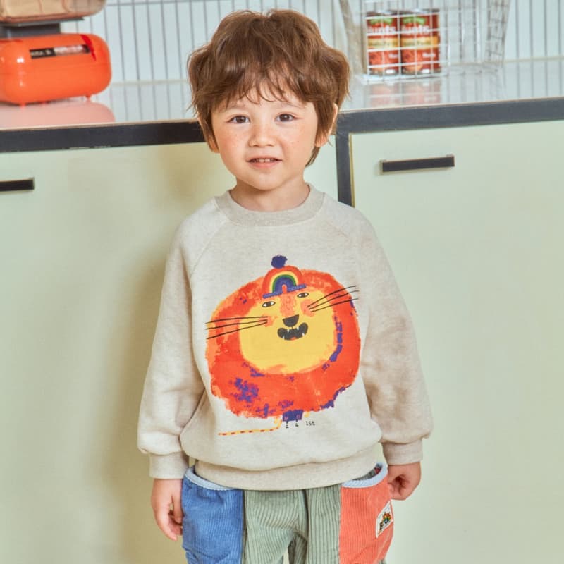 1St Blue - Korean Children Fashion - #designkidswear - Lion Print Fleeced Raglan Tee - 4