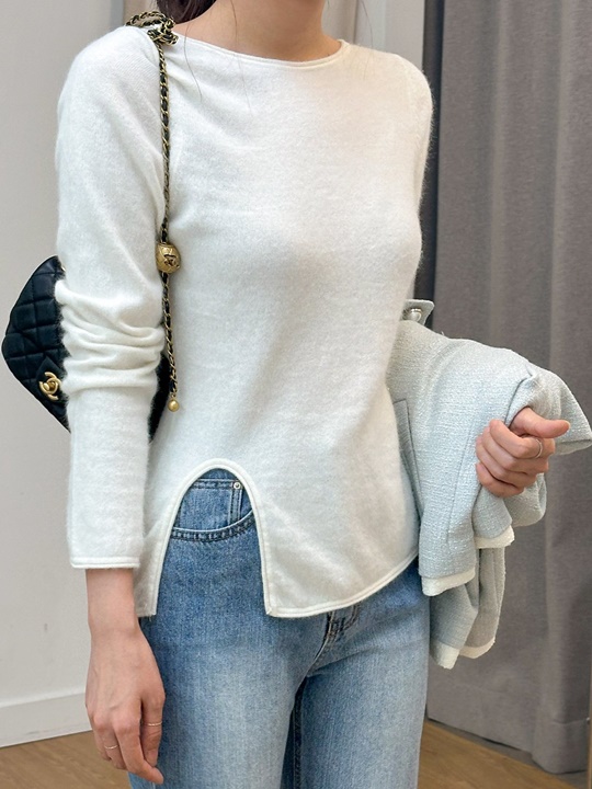 Raccoon Wool Unbalance Slit Round Top