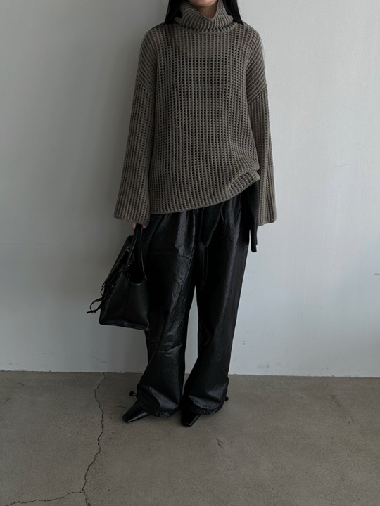 Waffle Turtleneck Knit Top