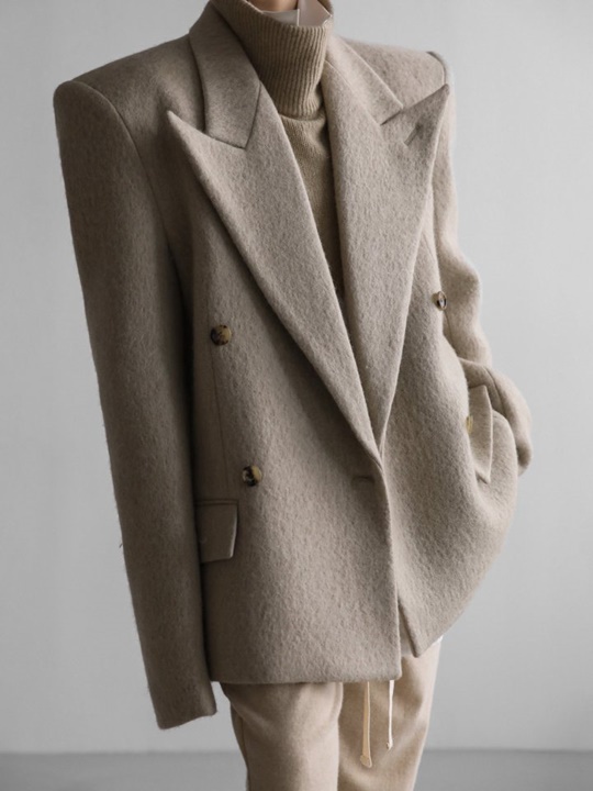 Lux Alpaca Blend Wool Double Breasted Blazer