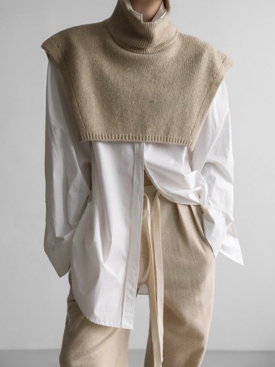 Turtleneck Wool Cape Knit Top