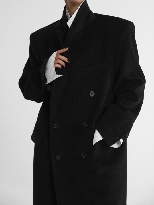 Cashmere Wool Peaked Lapel Double Brested Coat