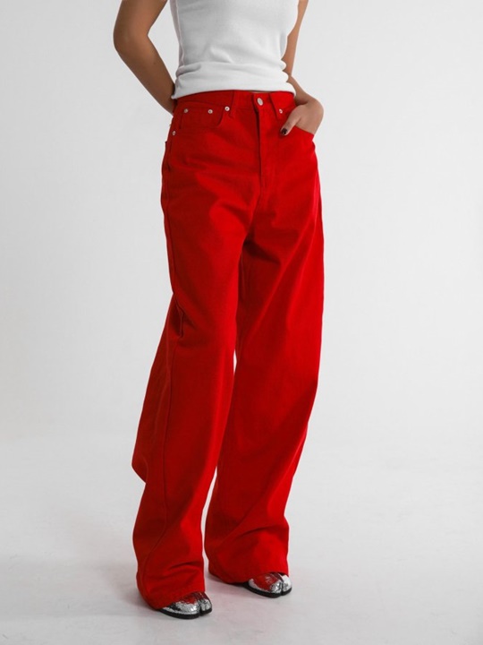 Color Point Wide Cotton Twill Trousers