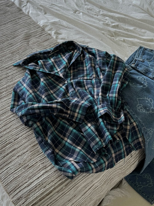 Oversized Vintage Stitch Detail Check Shirt