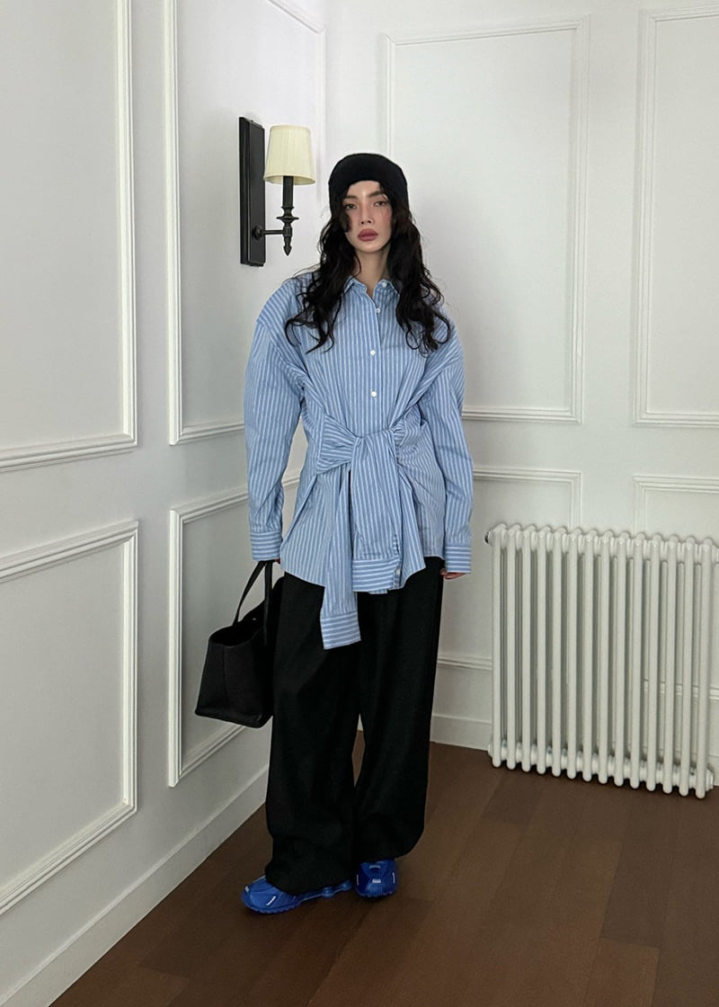 Auver_Fit - Korean Women Fashion - #shopsmall - Stripe Double Sleeved Shirt