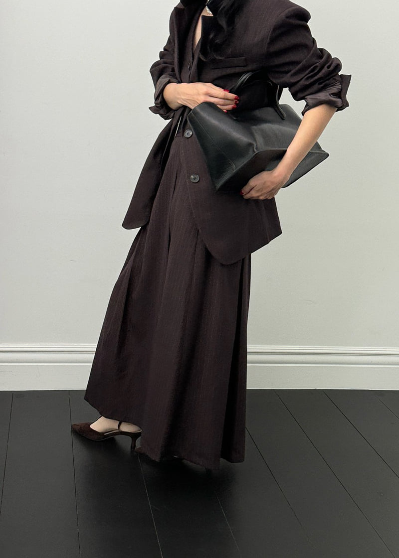 Auver_Fit - Korean Women Fashion - #vintagekidsstyle - Stripe Double Pleats Skirt - 6