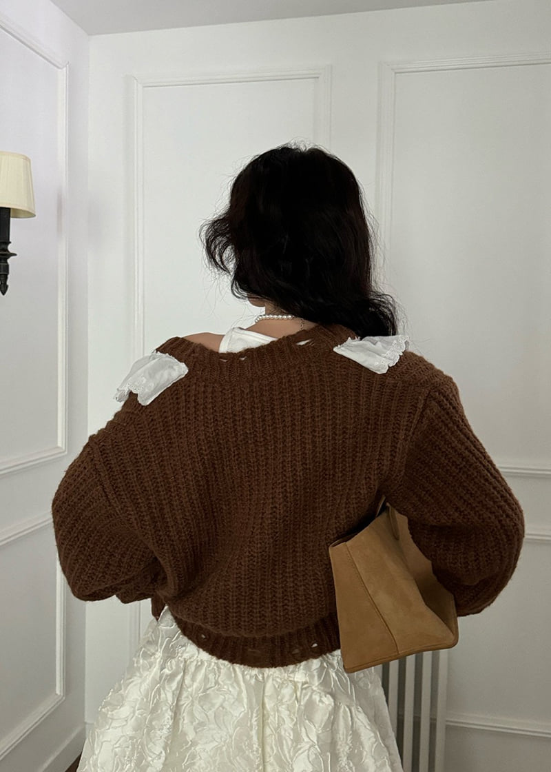 Auver_Fit - Korean Women Fashion - #vintagekidsstyle - Alphaca Frill V Knit Sweater - 3