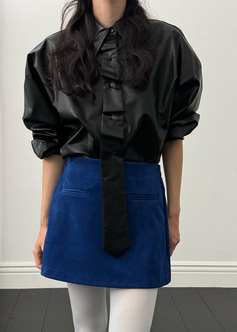 Auver_Fit - Korean Women Fashion - #womensfashion - Leather Tie Shirt - 3