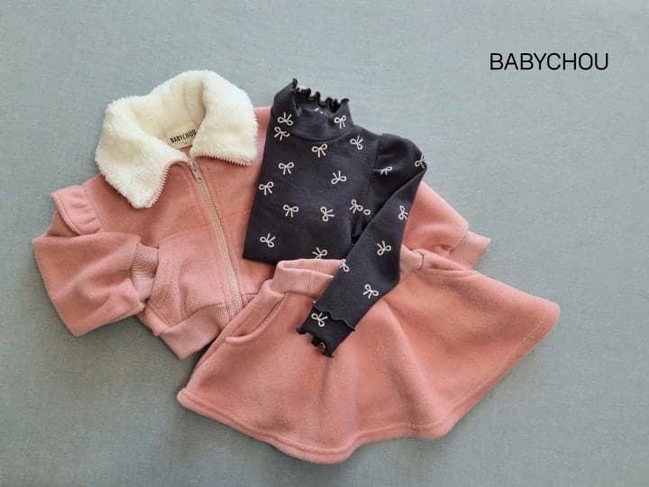 Babychou - Korean Children Fashion - #designkidswear - Puff Ribbon Turtleneck Tee - 8