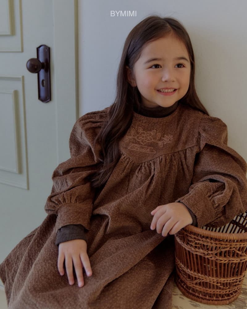 Bymimi - Korean Children Fashion - #designkidswear - Ash Flower Embroidery Dress - 3