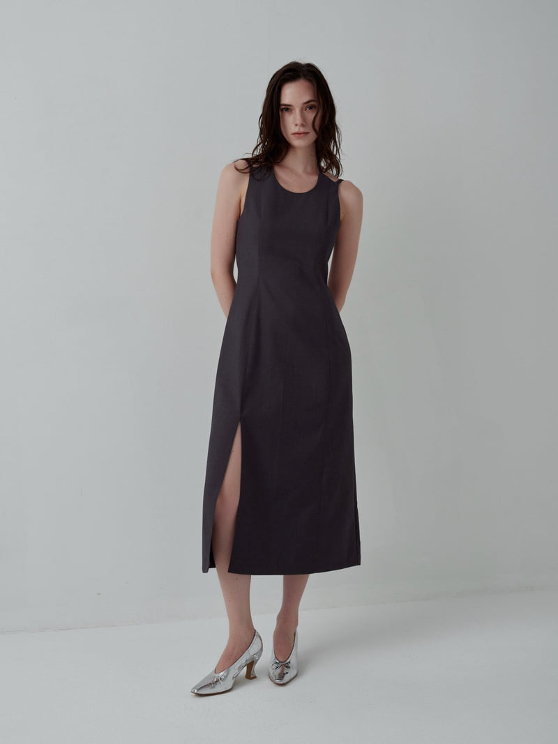 Inssense - Korean Women Fashion - #momslook - Double Strap One Slit Maxi Dress - 8