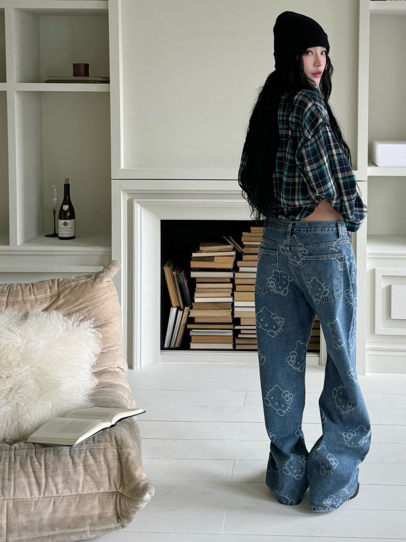Inssense - Korean Women Fashion - #thelittlethings - Cat Denim Wide Pants - 6